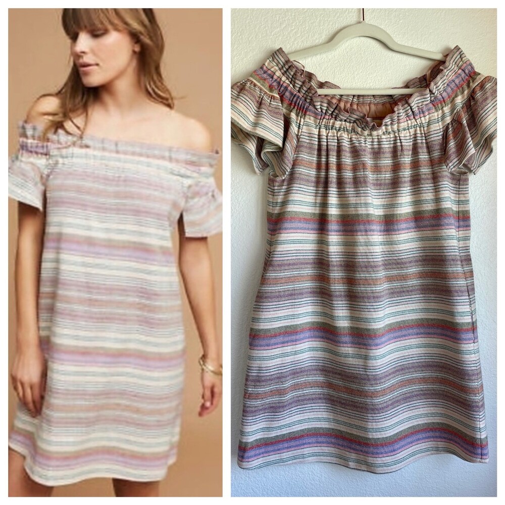 NWOT Anthropologie Corey Lynn Calter Dion Off the Shoulder Dress Multi Stripe S